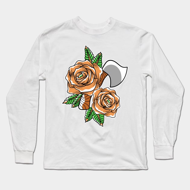 Flower ax traditional tattoo Long Sleeve T-Shirt by Darts design studio